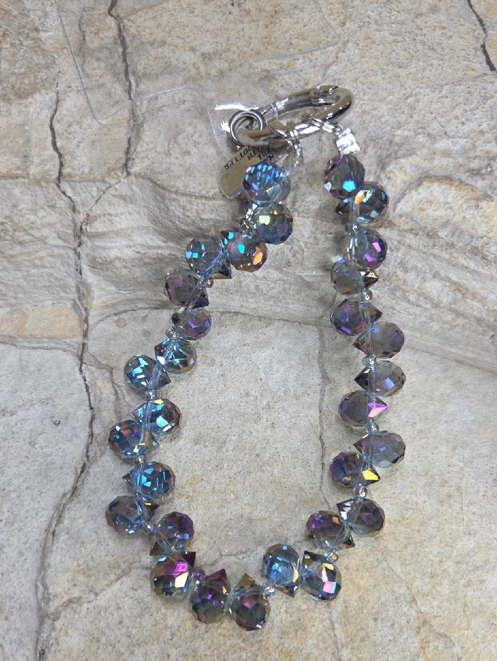 Iridescent Faceted Crystal Beaded Bracelet Phone Charm Keychain